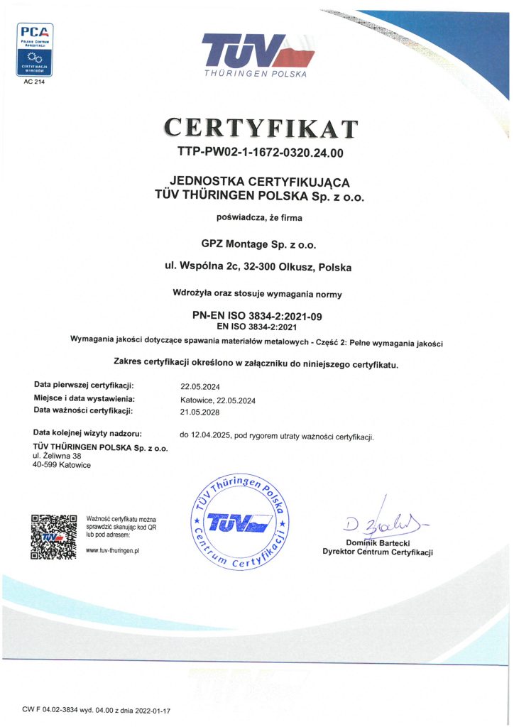 Certyfikat 3834-3